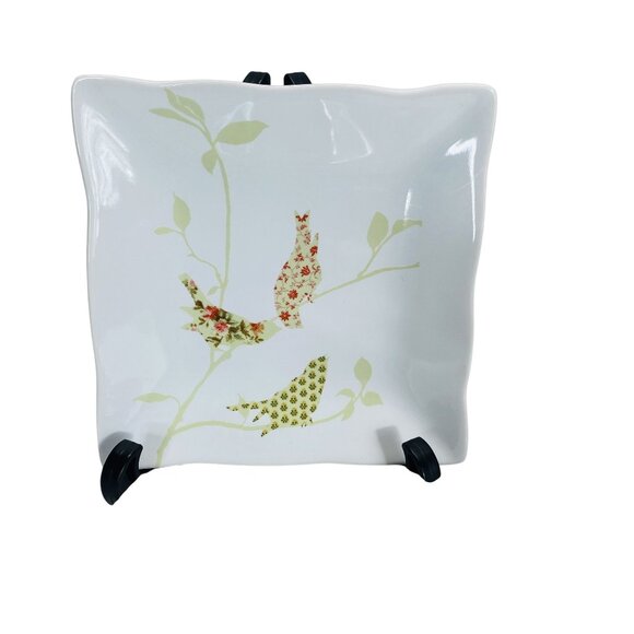 222 Fifth 6" Square Plates Set Bird & Leaf Botanical Ruffle Appetizer/Dessert - Picture 3 of 7